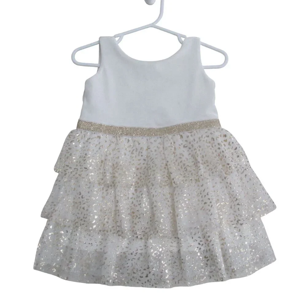 Childrens Place Sleeveless Tulle Dress Girls Size‎ 12-18M White Cream Gold Lined